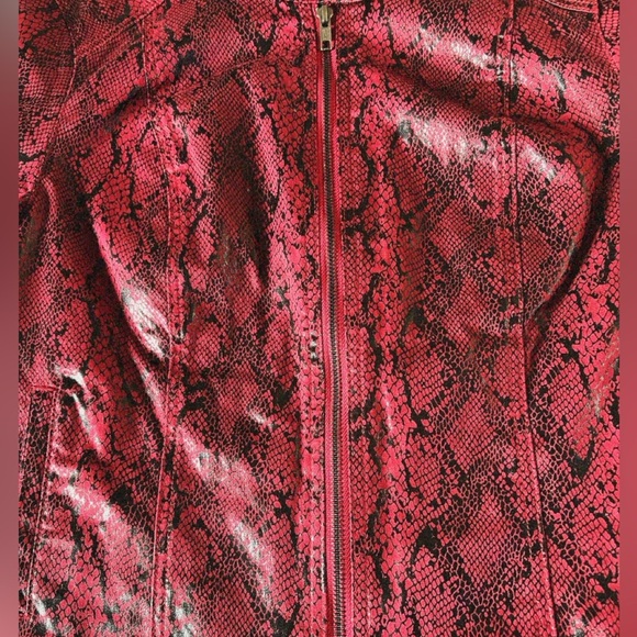 Red Snake Print Leather Jacket - Picture 4 of 7